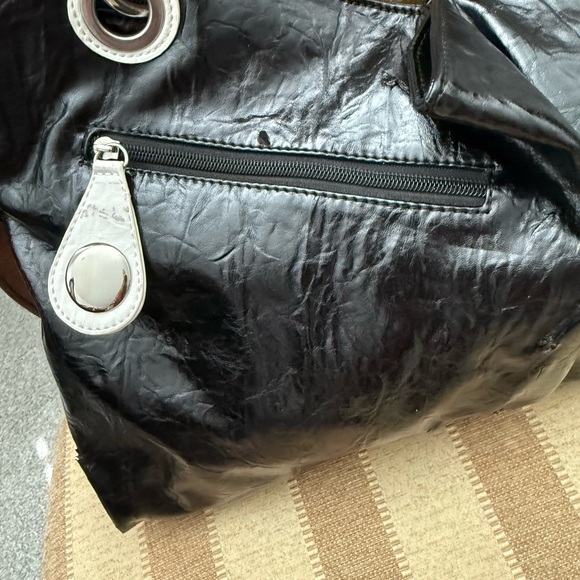 Glossy Black and Silver Studded Shoulder Bag - Picture 6 of 16